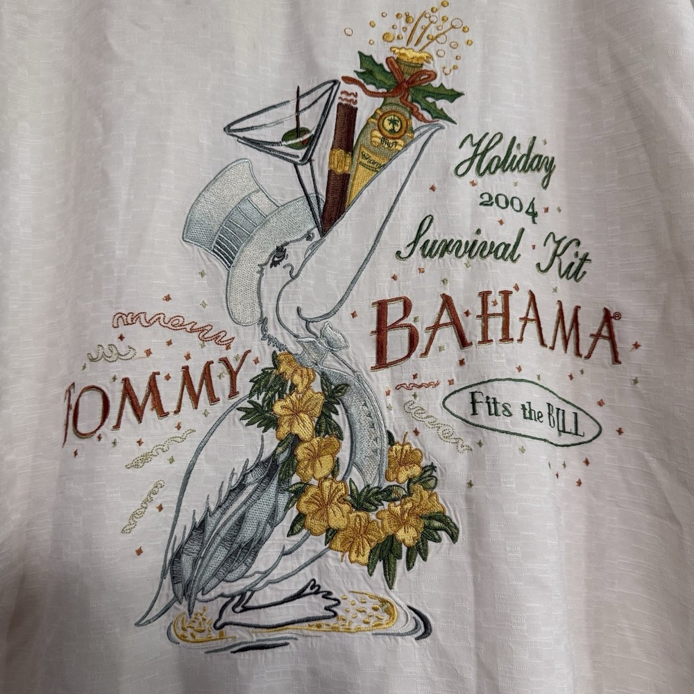 Tommy Bahama 100% Silk Cream Holiday Cocktail Button Up Shirt XL Pelican